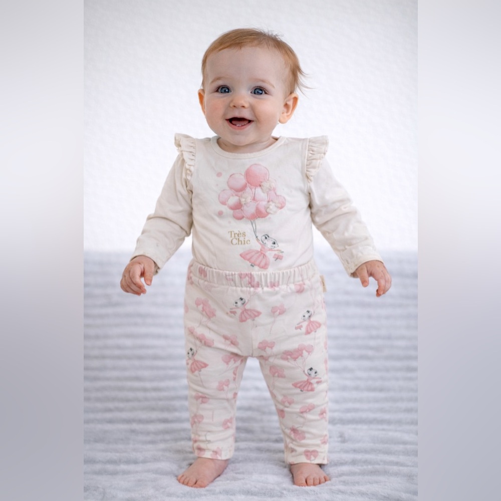 Claris Pink Tulle Ruffle Two Piece Set Balloon Top & Pants Outfit | Size 6-12M